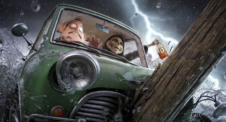 accident-car-man-death-joy-skull-timber-spray-rain-lightning-a-bottle-of-alcohol